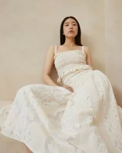 Loeffler Randall Anita Ecru Smocked Top