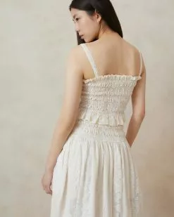 Loeffler Randall Anita Ecru Smocked Top