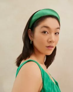 Loeffler Randall Bellamy Emerald Satin Puffy Headband