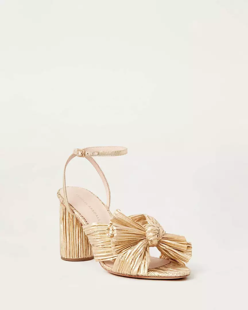 Loeffler Randall Camellia Gold Pleated Bow Heel 3 Loeffler Randall Camellia Gold Pleated Bow Heel