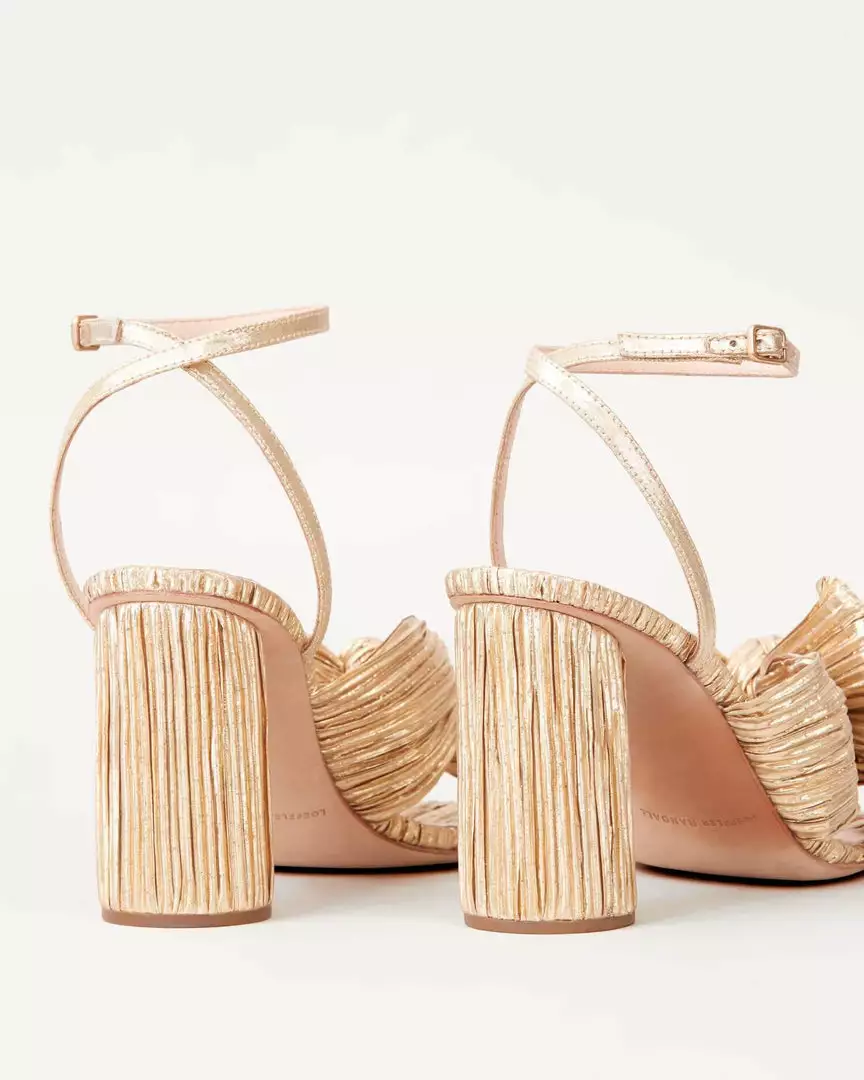 Loeffler Randall Camellia Gold Pleated Bow Heel 6 Loeffler Randall Camellia Gold Pleated Bow Heel