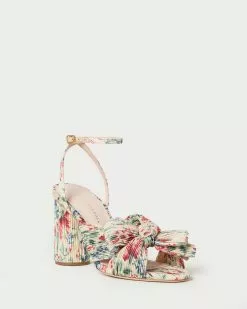 Loeffler Randall Pleats Camellia Tan Floral Bow Heel