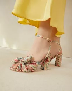 Loeffler Randall Pleats Camellia Tan Floral Bow Heel