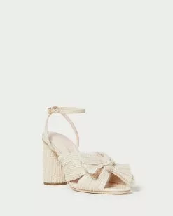 Loeffler Randall Pleats Camellia Cream Sparkle Bow Heel