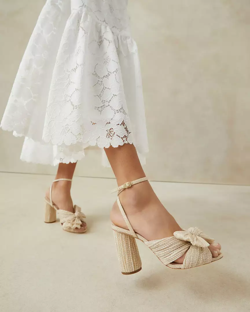 Loeffler Randall Pleats Camellia Cream Sparkle Bow Heel 7 Loeffler Randall Pleats Camellia Cream Sparkle Bow Heel