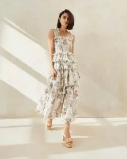 Loeffler Randall Chichi Floral Smocked Tiered Dress New Arrivals