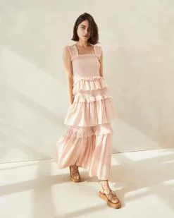 Loeffler Randall Chichi Pink Smocked Tiered Dress New Arrivals