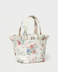 Loeffler Randall Claire Cream Floral Ruffle Tote