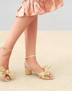 Loeffler Randall Dahlia Gold Pleated Bow Heel