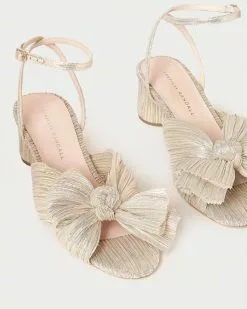 Loeffler Randall Dahlia Platinum Pleated Bow Heel Pleats