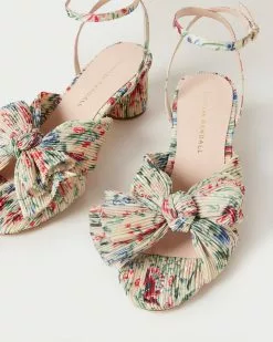 Loeffler Randall Dahlia Tan Floral Bow Heel Pleats