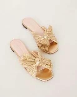 Loeffler Randall Pleats Daphne Pleated Gold Bow Slide