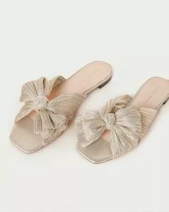 Loeffler Randall Pleats Daphne Pleated Platinum Bow Slide 9 Loeffler Randall Pleats Daphne Pleated Platinum Bow Slide