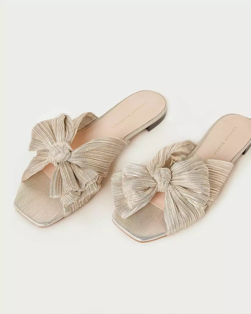Loeffler Randall Pleats Daphne Pleated Platinum Bow Slide 5 Loeffler Randall Pleats Daphne Pleated Platinum Bow Slide