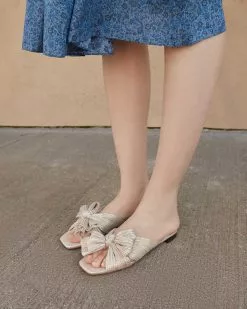 Loeffler Randall Pleats Daphne Pleated Platinum Bow Slide 11 Loeffler Randall Pleats Daphne Pleated Platinum Bow Slide