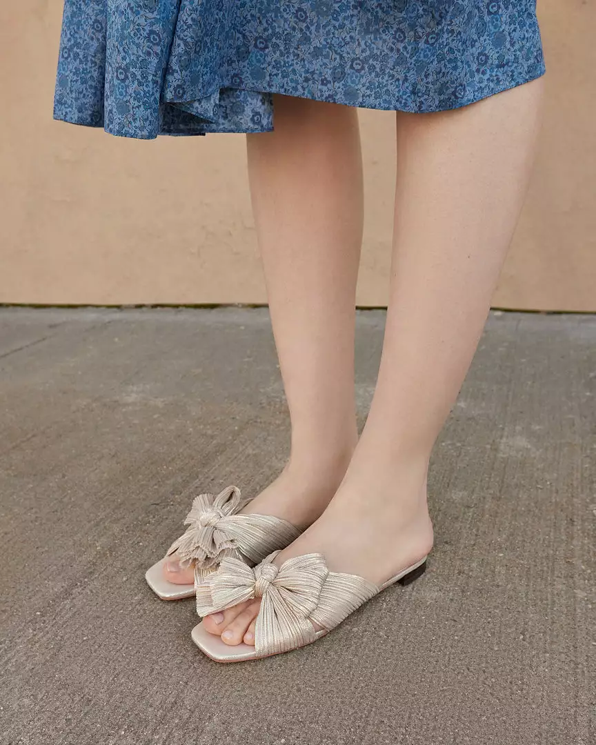 Loeffler Randall Pleats Daphne Pleated Platinum Bow Slide 7 Loeffler Randall Pleats Daphne Pleated Platinum Bow Slide