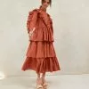 Loeffler Randall Denise Terracotta Ruffled Tiered Dress New Arrivals