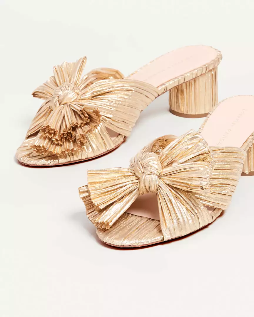 Loeffler Randall Pleats Emilia Gold Pleated Bow Heel 6 Loeffler Randall Pleats Emilia Gold Pleated Bow Heel