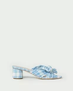 Loeffler Randall Emilia Blue Plaid Bow Heel Pleats