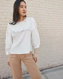 Loeffler Randall Fernanda White Lace Border Blouse Sale