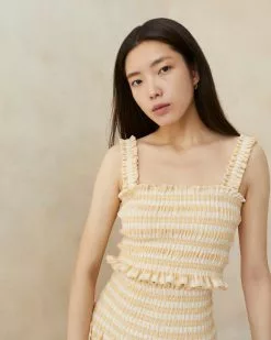 Loeffler Randall New Arrivals Fiona Tan Gingham Smocked Camisole