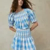 Loeffler Randall Gilles Blue Gingham Smocked Skirt