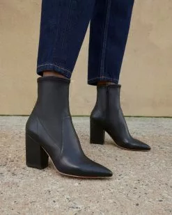 Loeffler Randall Footwear Isla Black Leather Slim Ankle Bootie