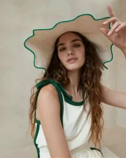 Loeffler Randall New Arrivals Ivana Natural/Green Scalloped Hat 7 Loeffler Randall New Arrivals Ivana Natural/Green Scalloped Hat