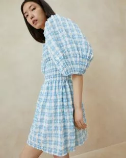 Loeffler Randall Jules Blue Plaid Smocked Dress