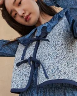 Loeffler Randall Sale Luka Indigo Floral Quilted Vest