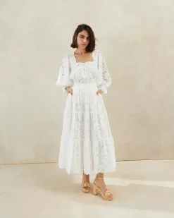 Loeffler Randall New Arrivals Luna Cream Lace Tiered Skirt