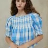 Loeffler Randall Lydie Blue Gingham Smocked Top New Arrivals