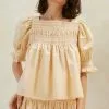 Loeffler Randall Lydie Sand Ecru Smocked Top New Arrivals