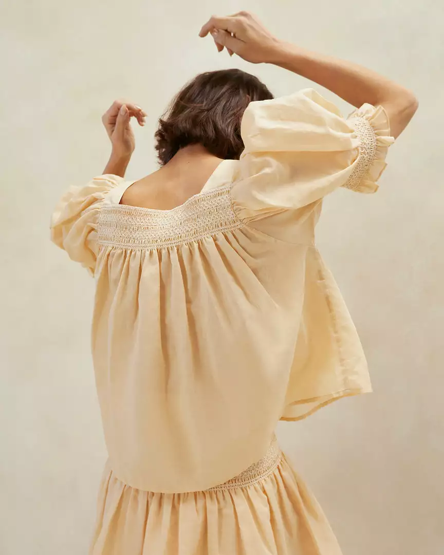 Loeffler Randall Lydie Sand Ecru Smocked Top New Arrivals 4 Loeffler Randall Lydie Sand Ecru Smocked Top New Arrivals
