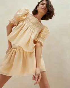 Loeffler Randall Lydie Sand Ecru Smocked Top New Arrivals 7 Loeffler Randall Lydie Sand Ecru Smocked Top New Arrivals