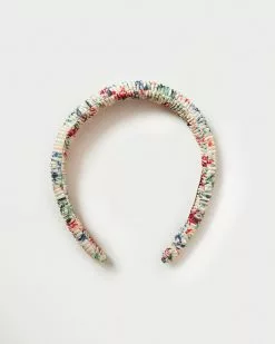 Loeffler Randall Marina Tan Floral Puffy Headband Pleats