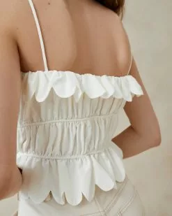 Loeffler Randall Micah Cream Gathered Bodice Top