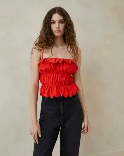 Loeffler Randall New Arrivals Micah Poppy Gathered Bodice Top