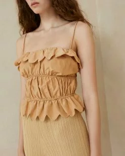 Loeffler Randall New Arrivals Micah Tan Gathered Bodice Top