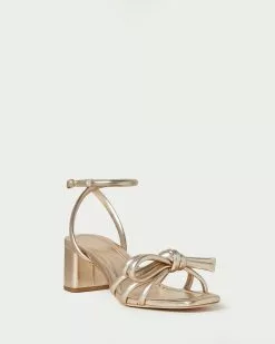 Loeffler Randall Mikel Champagne Bow Mid-Heel Sandal New Arrivals