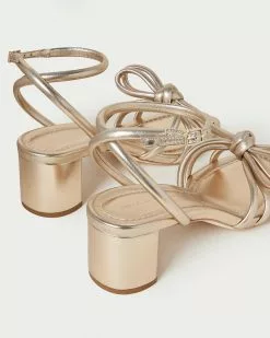 Loeffler Randall Mikel Champagne Bow Mid-Heel Sandal New Arrivals