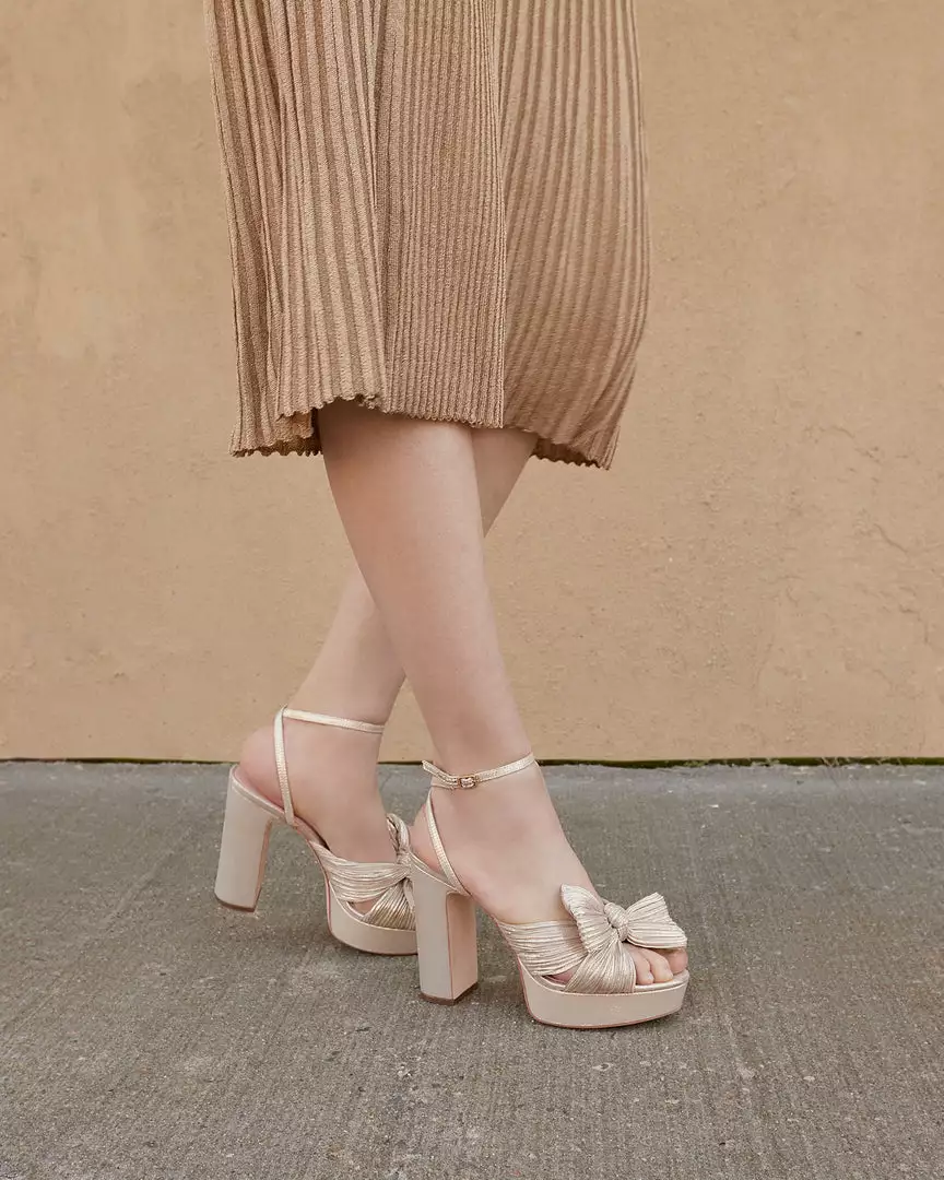 Loeffler Randall Natalia Platinum Pleated Bow Heel 7 Loeffler Randall Natalia Platinum Pleated Bow Heel