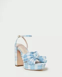 Loeffler Randall Natalia Blue Plaid Platform Bow Heel