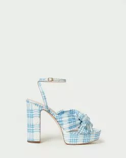 Loeffler Randall Natalia Blue Plaid Platform Bow Heel