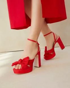 Loeffler Randall Pleats Natalia Red Platform Bow Heel