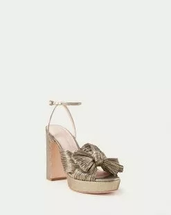 Loeffler Randall Natalia Dark Gold Platform Bow Heel Pleats