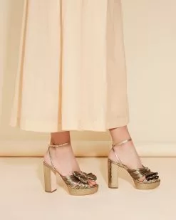 Loeffler Randall Natalia Dark Gold Platform Bow Heel Pleats