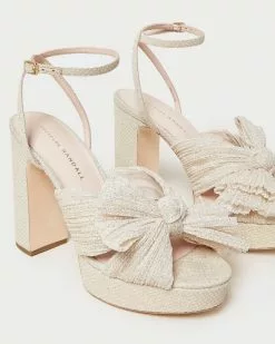 Loeffler Randall Natalia Cream Sparkle Platform Bow Heel Pleats 9 Loeffler Randall Natalia Cream Sparkle Platform Bow Heel Pleats