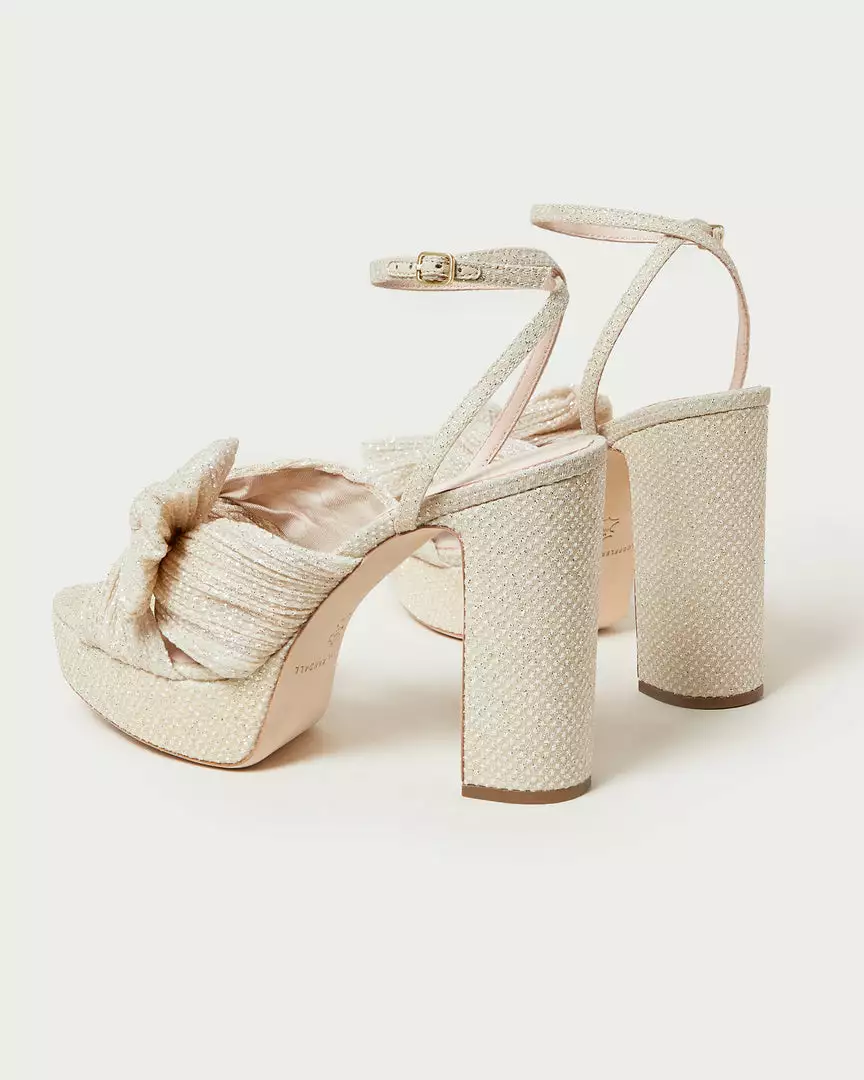 Loeffler Randall Natalia Cream Sparkle Platform Bow Heel Pleats 6 Loeffler Randall Natalia Cream Sparkle Platform Bow Heel Pleats