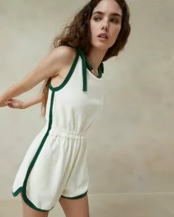 Loeffler Randall Otis Cream/Green Terry Romper New Arrivals